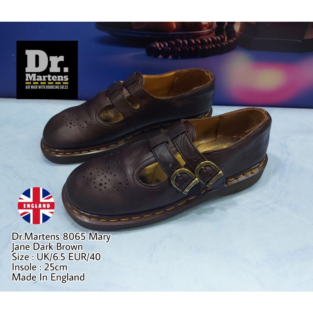 Docmart-Dr.Martens Strap Original 8065 Mary Jane Dark Brown Made in England Size 40