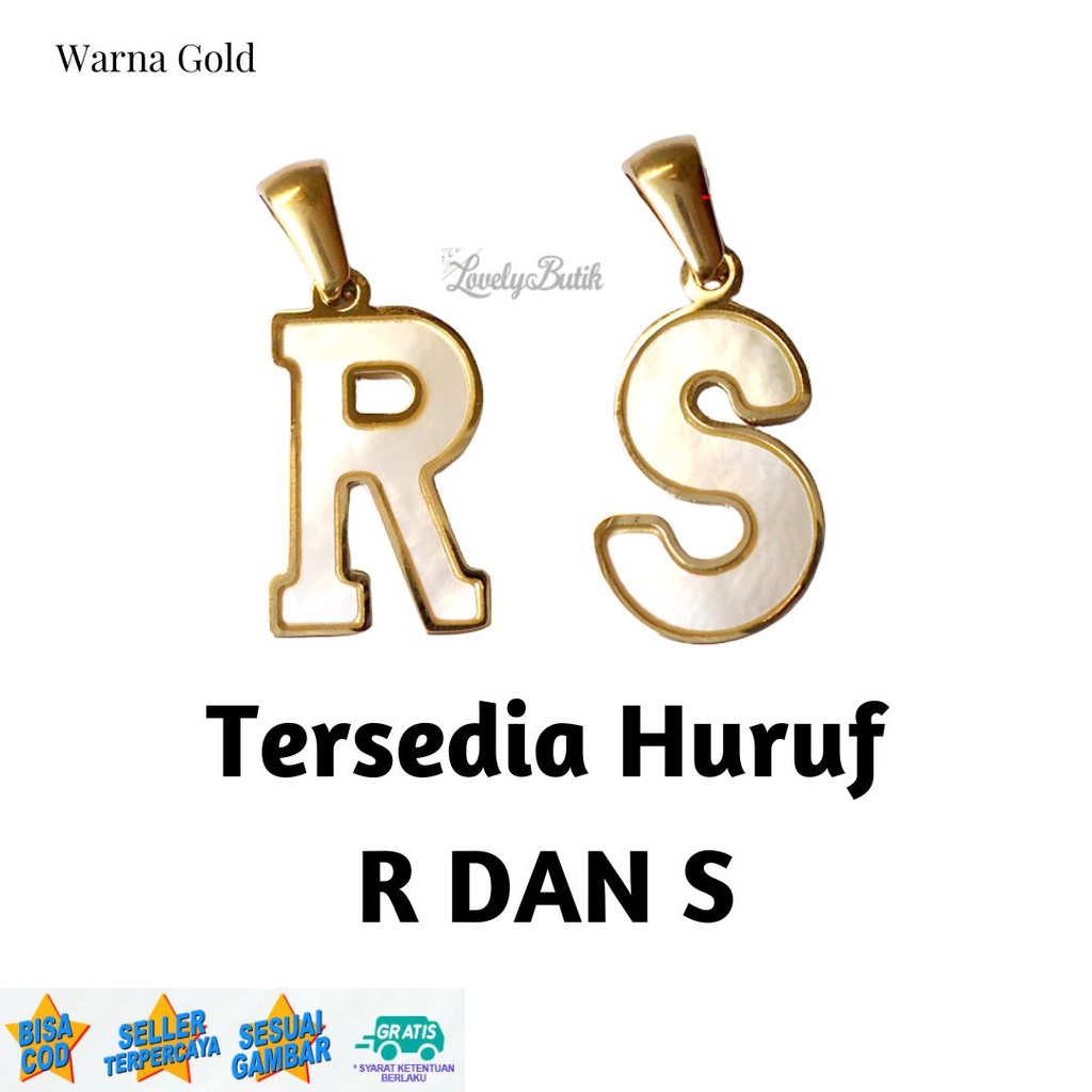 Liontin Titanium Anti Karat Inisial Huruf R,S Liontin Shell Tanpa Kalung Warna Gold - Lovelybutik