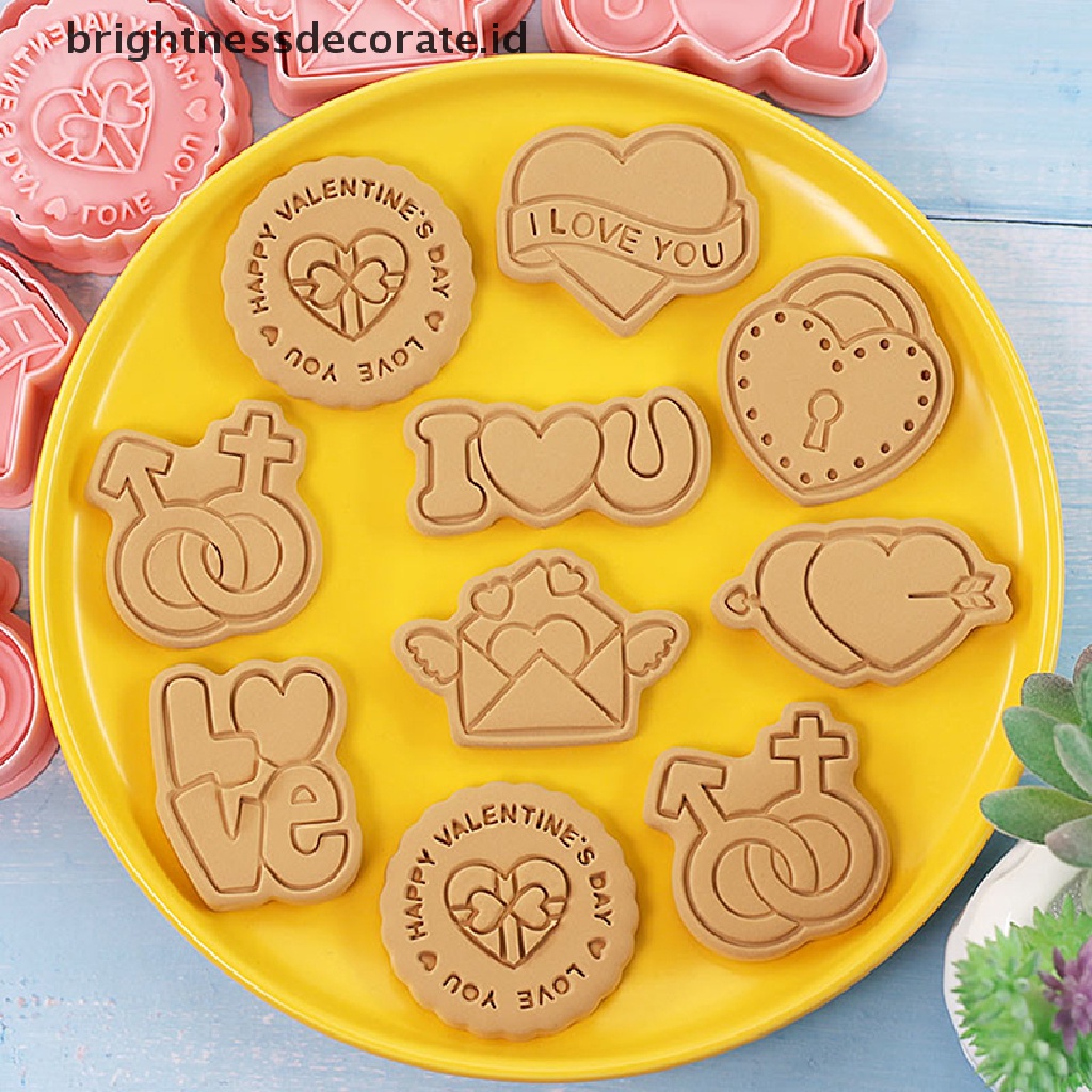 [Birth] 8pcs 3D Valene's Day Cookie Cutters Biscuit Mold Cetakan Kue Kering Stamp Dekorasi Pesta Alat Baking [ID]