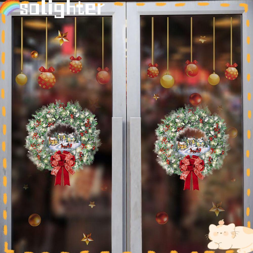 Solighter Natal Garland Stiker PVC Moisture Proof Jendela Pintu Kaca Dekorasi Rumah