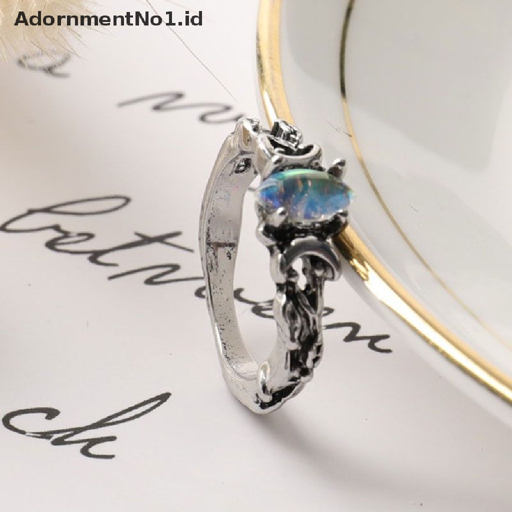 [AdornmentNo1] Vintage Oval Moonstone Cincin Untuk Wanita Cabang Double Moon Women Ring Perempuan Pernikahan Perhiasan Aksesoris Hadiah Dropshipping [ID]