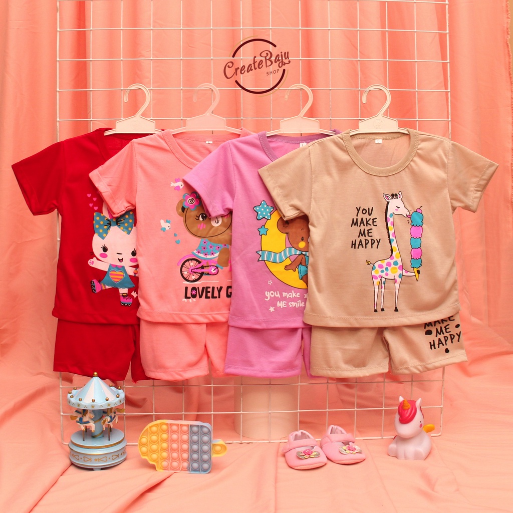 SETELAN ANAK PEREMPUAN 1-3 TAHUN BAJU SET ANAK CEWEK LENGAN PENDEK MURAH PART 1