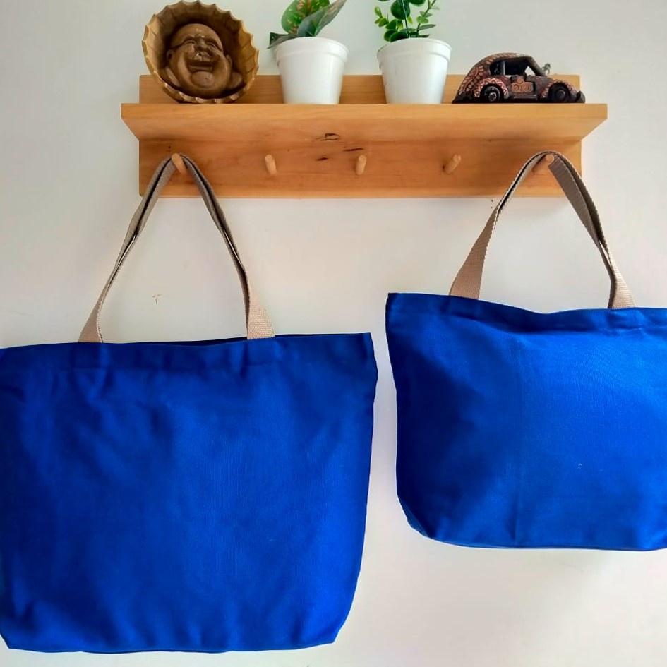 HANDBAG TAS JINJING KANVAS POLOS WARNA BIRU TAS WANITA KANVAS TAS JUMBO RIENS COLLECTIONS