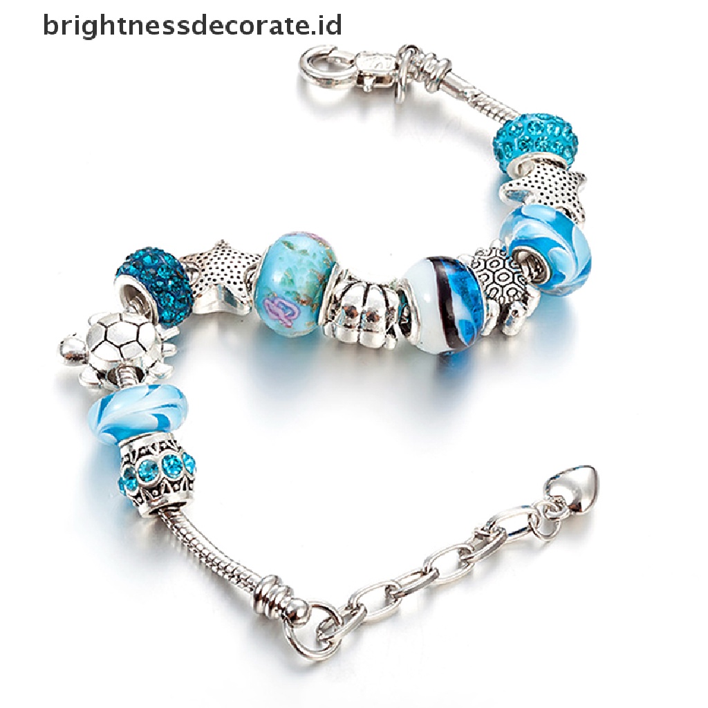 [Birth] Ocean Shell Biru Kristal Manik-Manik Rantai Bangle Gelang Wanita Gadis Pesona Perhiasan [ID]