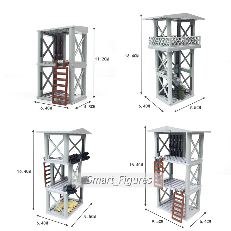 Watchtower Partikel Kecil Blok Bangunan Rakitan Mainan Berpagar Menara Pertahanan DIY MOC Scene Aksesoris Hadiah