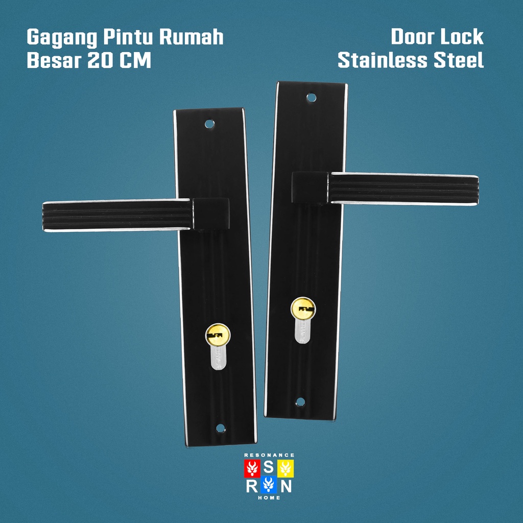 Kunci Pintu Tanggung Hitam Gagang Kotak Garis 20CM / Door Lock full Set Resonance Home