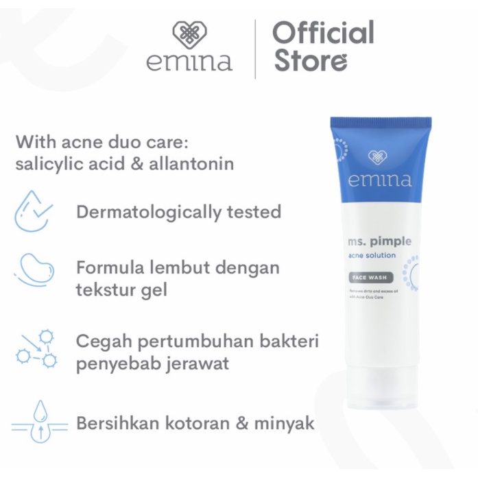 {READY}EMINA MS PIMPLE ACNE SOLUTION/ FASH WASH 50ML/MOIST GEL 20ML