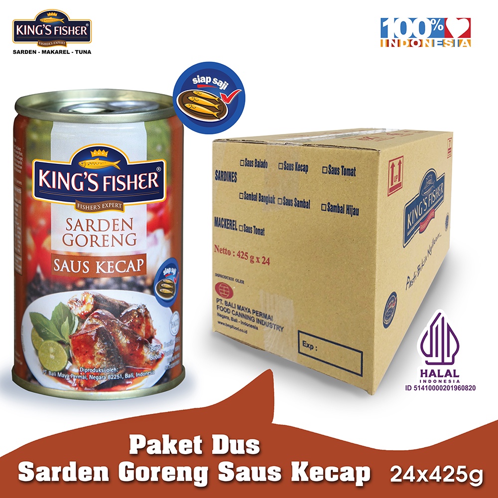 

Paket 1 dus 24 pc King's Fisher Sarden goreng saus kecap 425g kaleng