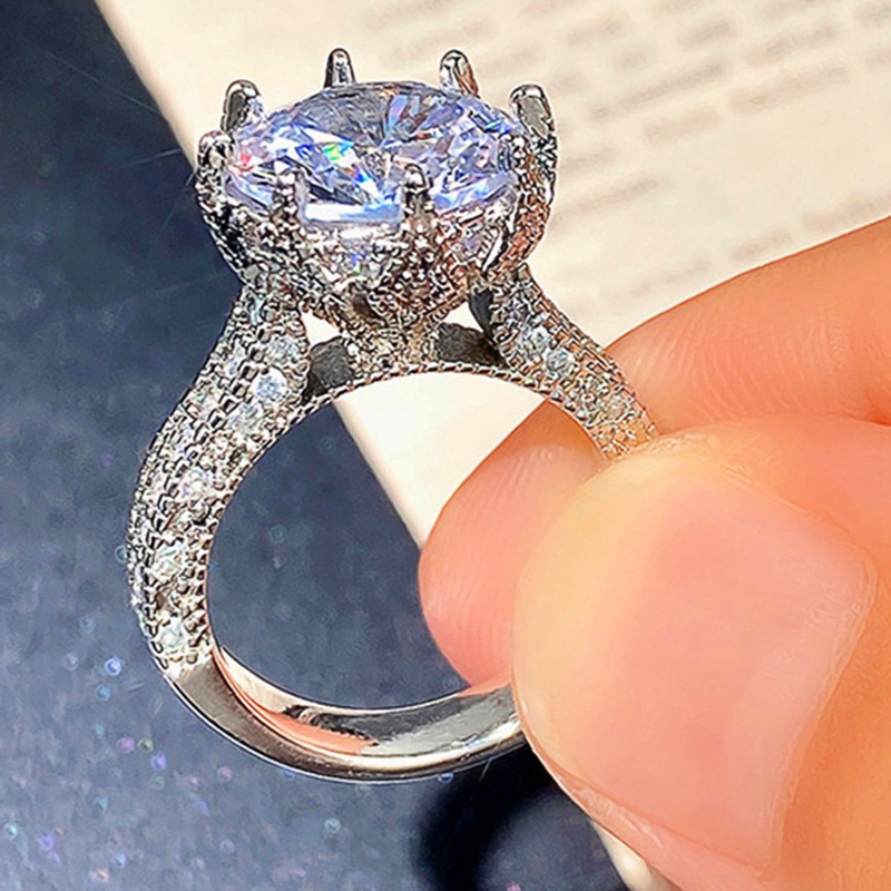 Baru Trendi Cincin Kawin Wanita Besar Bulat Cubic Zirconia 8cakar Cabang Setting Mewah Fashion Perempuan Rings Jewelry