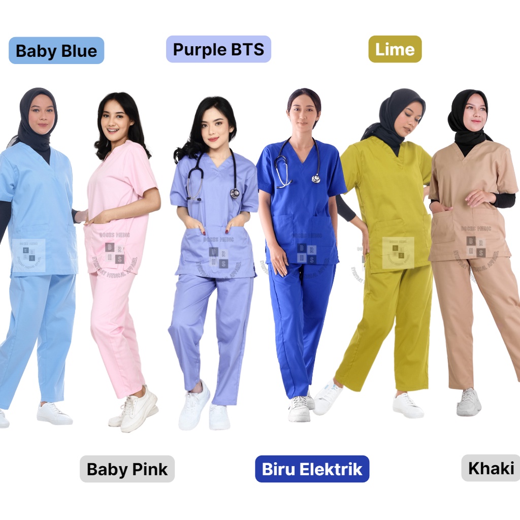 Baju OK  / Baju Jaga / Scrub Medis Lengan Pendek PREMIUM AMERICAN DRILL ( DOCHS MEDIC )