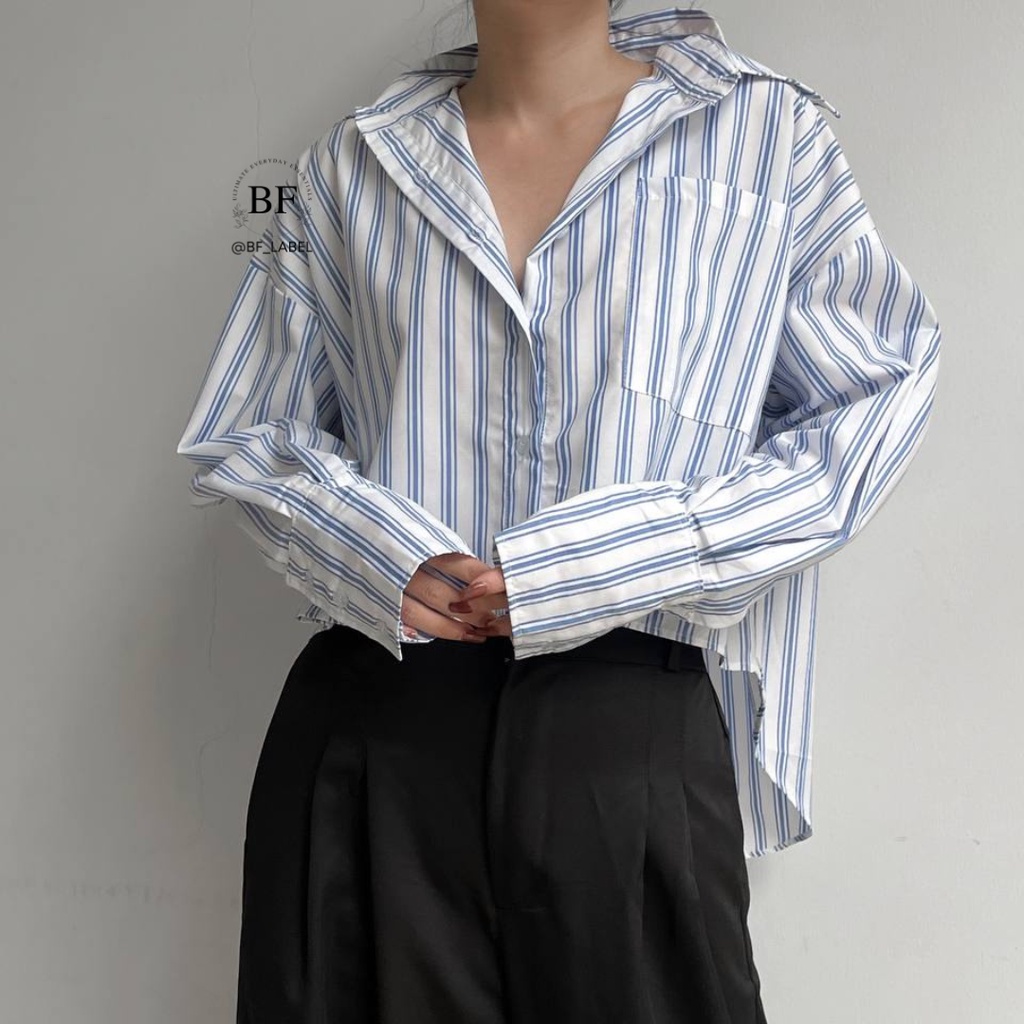 Theresa Shirt 2156 | Kemeja Crop Wanita | Kemeja Katun Salur | Kemeja Oversize by@bf_label