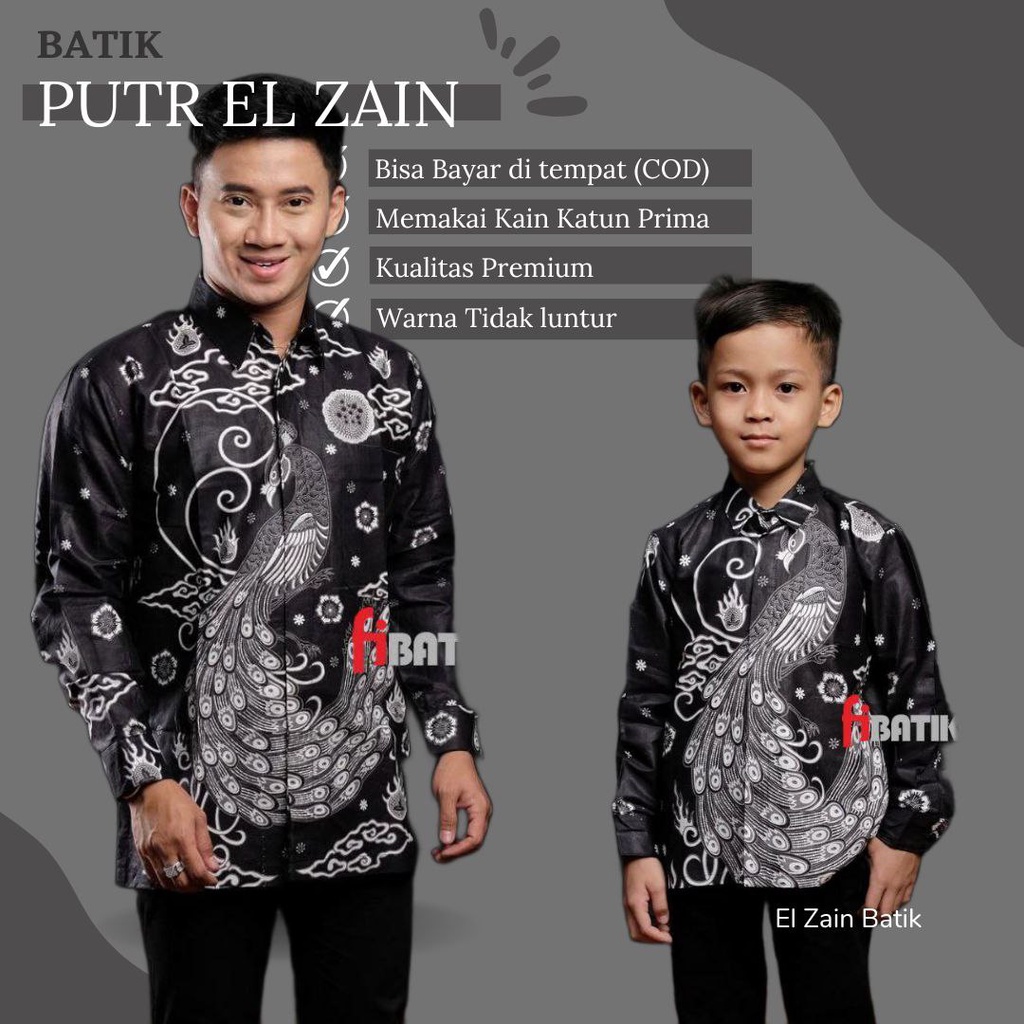 Batik Putra El Zain || couple batik ayah dan anak cowok BATIK HITAM Batik Merak Hitam Batik 2023 batik ABU Batik terbaru Batik Premium