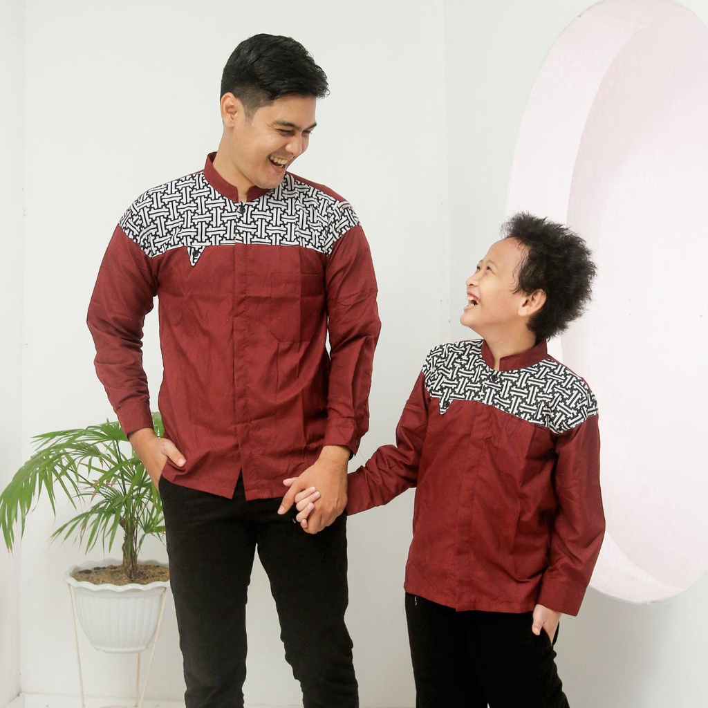 Baju Muslim Couple Koko Dewasa dan Anak Laki Laki Lengan Panjang Bahan Katun