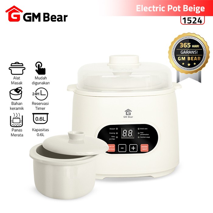 panci listrik GM Bear Panci Keramik Elektrik Putih 1524 - Slow Cooker Electric Pot(B8V2) Panci Listr