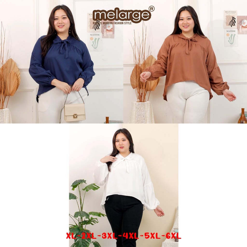 MELARGE - Kemeja Pita Polos Wanita Bigsize XL 2XL 3XL 4XL 5XL 6XL Jumbo LD 100 120 130 140 150 Hem Pita Korean Style Big Size Modek Korea