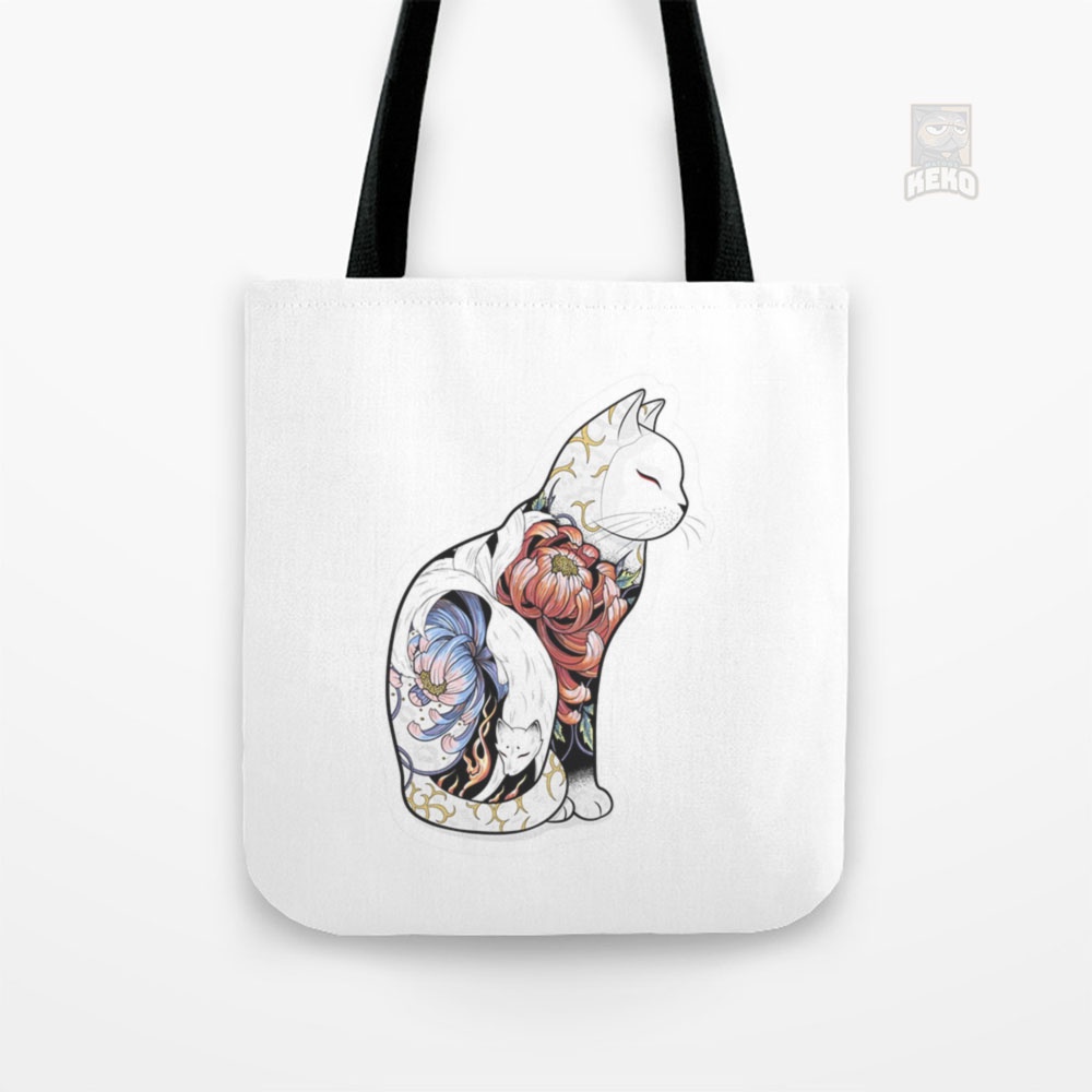 Kitsune Cat Tattoo Tote Bag Kanvas