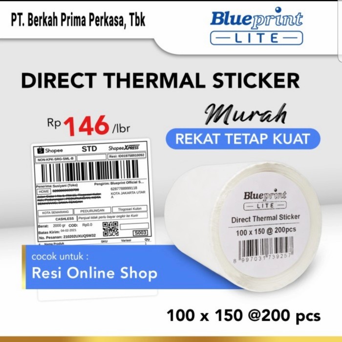 

KERTAS STICKER DIRECT THERMAL 100X150 200 PCS BLUEPRINT LITE