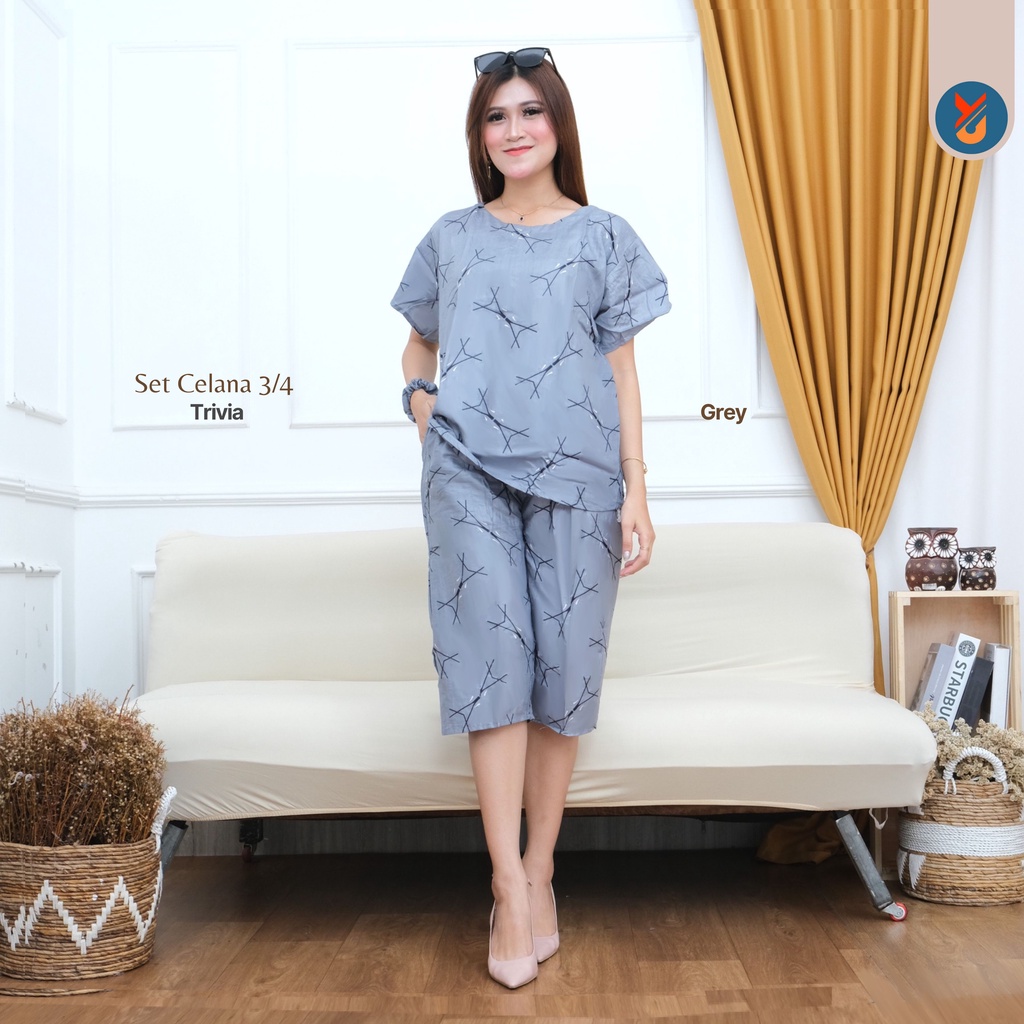 YashCollection Setelan Baju Tidur Celana 3/4 Setelan Piyama Rayon Free Kucir