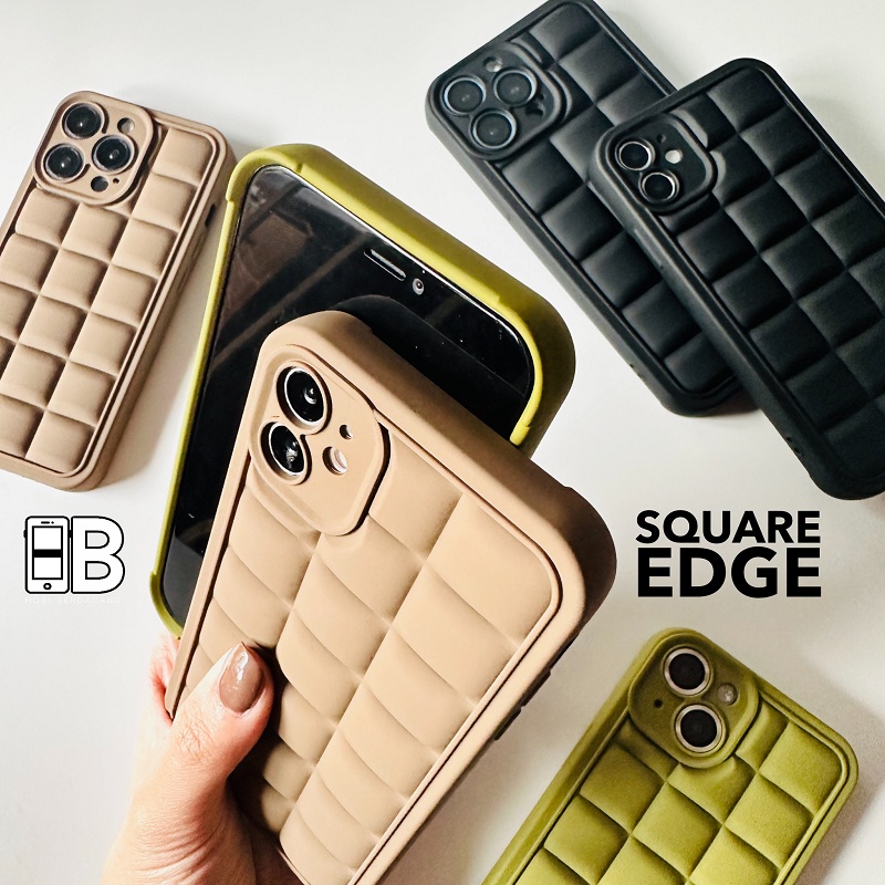 Casing Softcase Waffle Silicone Square Edge Case iPhone X XR XS 11 12 13 14 PRO MAX