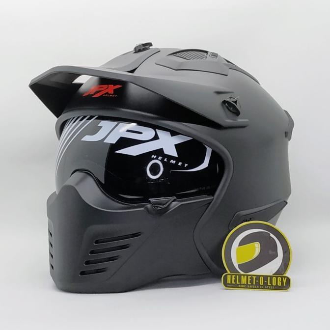 Helm JPX MX726R Crossover Hitam Doff Merah MX 726 R Modular