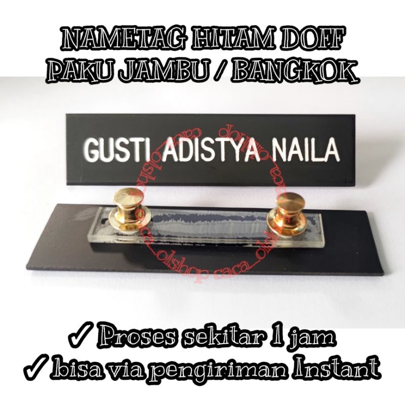 Nametag Hitam Dop Papan Nama Dada PDH PNS Akrilik Gravo Acrylic Grafir Dove Dov Peniti Paku Magnet