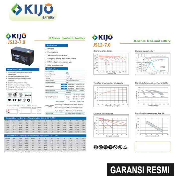 BATERAI UPS VRLA 12V 7AH KIJO / BATTERY AKI KERING 12 VOLT 7 AH ACCU