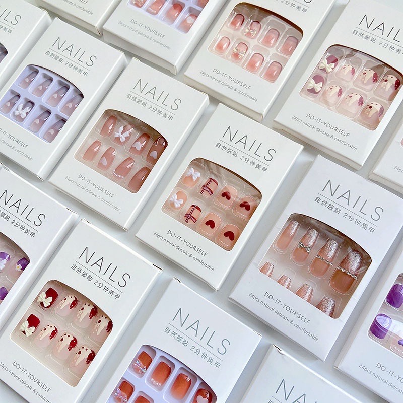 3D Kuku Palsu 24pcs FREE LEM Set DIY Instant Nail Art Fake Nails Bridal Wedding OPPAFUN Akrilik 24 pcs Stiker Premium With Box Tahan Air FEALI PART 1