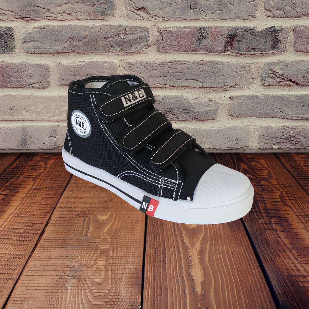 Sepatu Canvas N&amp;B Perekat HC (Tinggi) Hitam-Putih