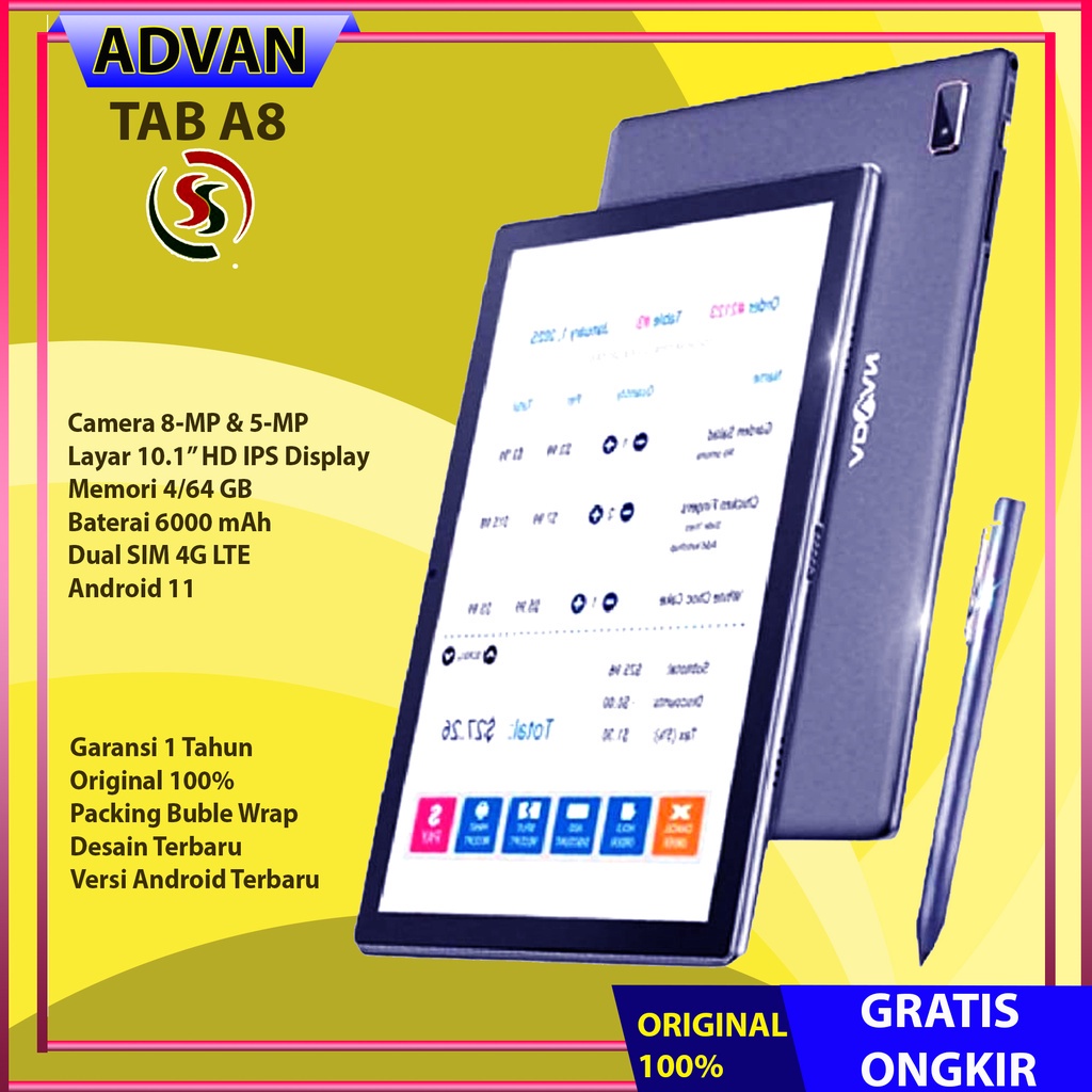 Advan Tab Sketsa 2 Tiger T310 4GB / 64GB 10 Inch Android 11 Garansi Resmi - FREE Keyboard dan Stylus