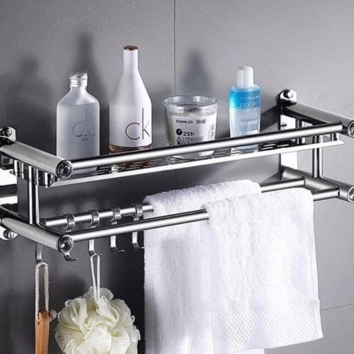 Rak Kamar Mandi Dinding Rak Bumbu Dapur Stainless Steel Rak Tempel Gantung Rak Handuk Tempel