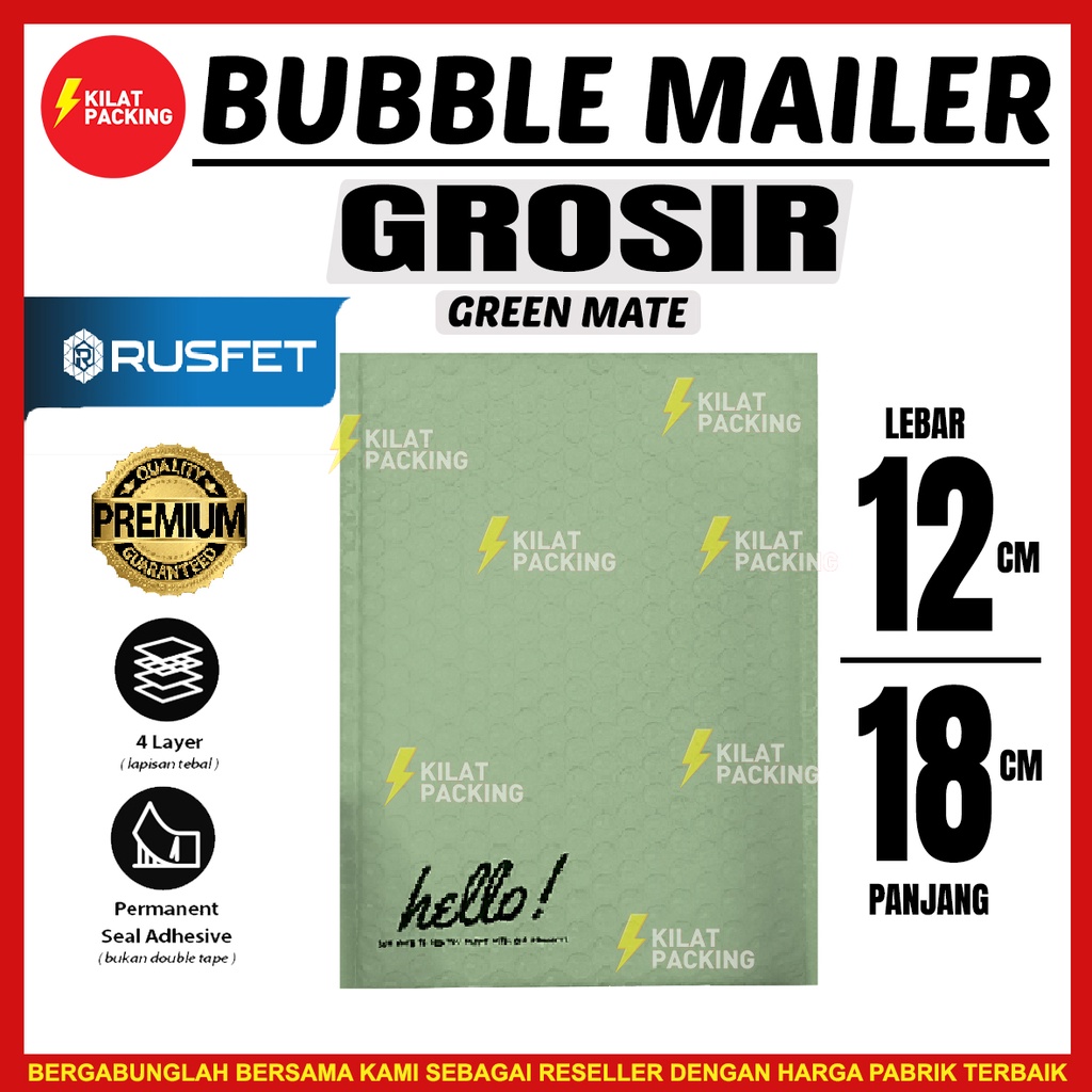 

Envelop Amplop Bubble Mailer Packing Bubble Rusfet Green 12x18