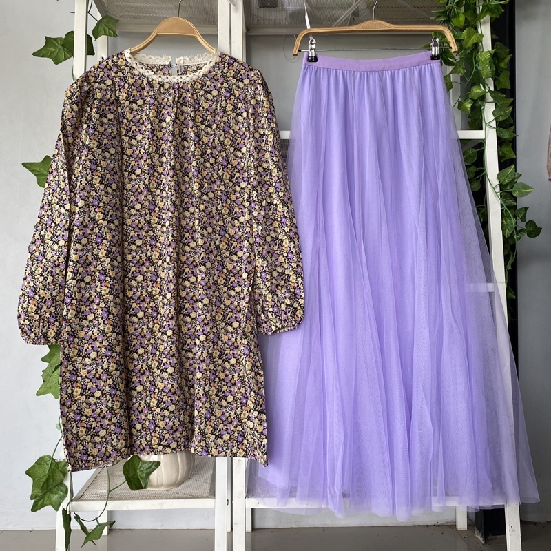 Youngmoodis setrok set blouse flowly dan rok tutu polos