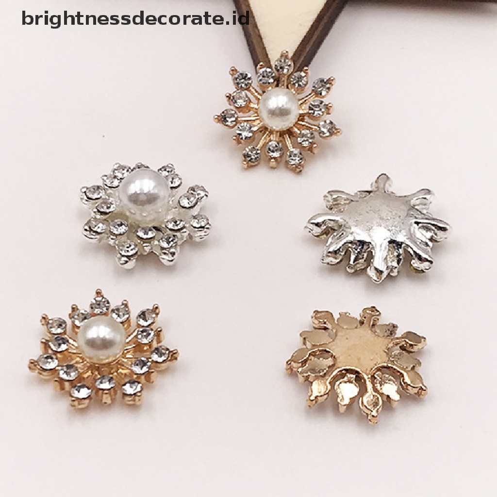 [Birth] 10pcs Kancing Berlian Imitasi Snowflake Pearl Strass Untuk Aksesori Pakaian Kerajinan DIY [ID]