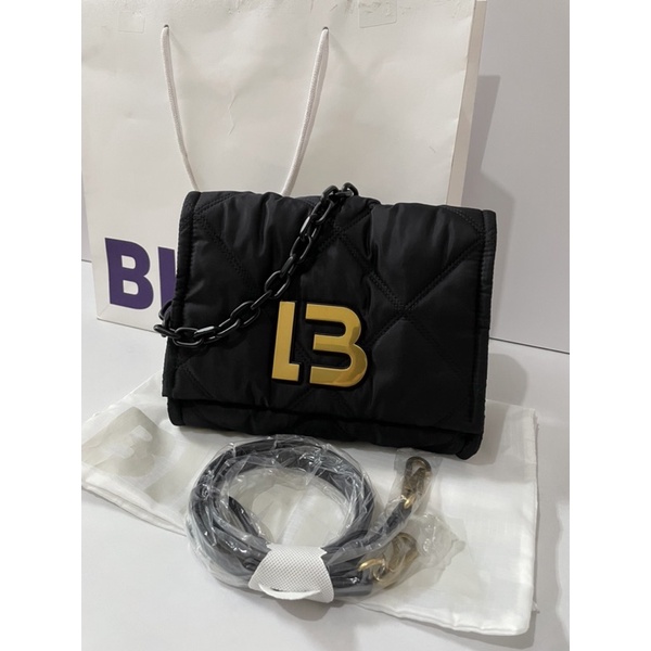 Bimba Y Lola Padded Nylon Flap Crossbody Bag Medium (Black Gold)