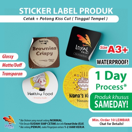 

(SAMEDAY) Cetak Stiker Waterproof + Cutting / Label Kemasan Produk / Stiker Kemasan - Loyal Print