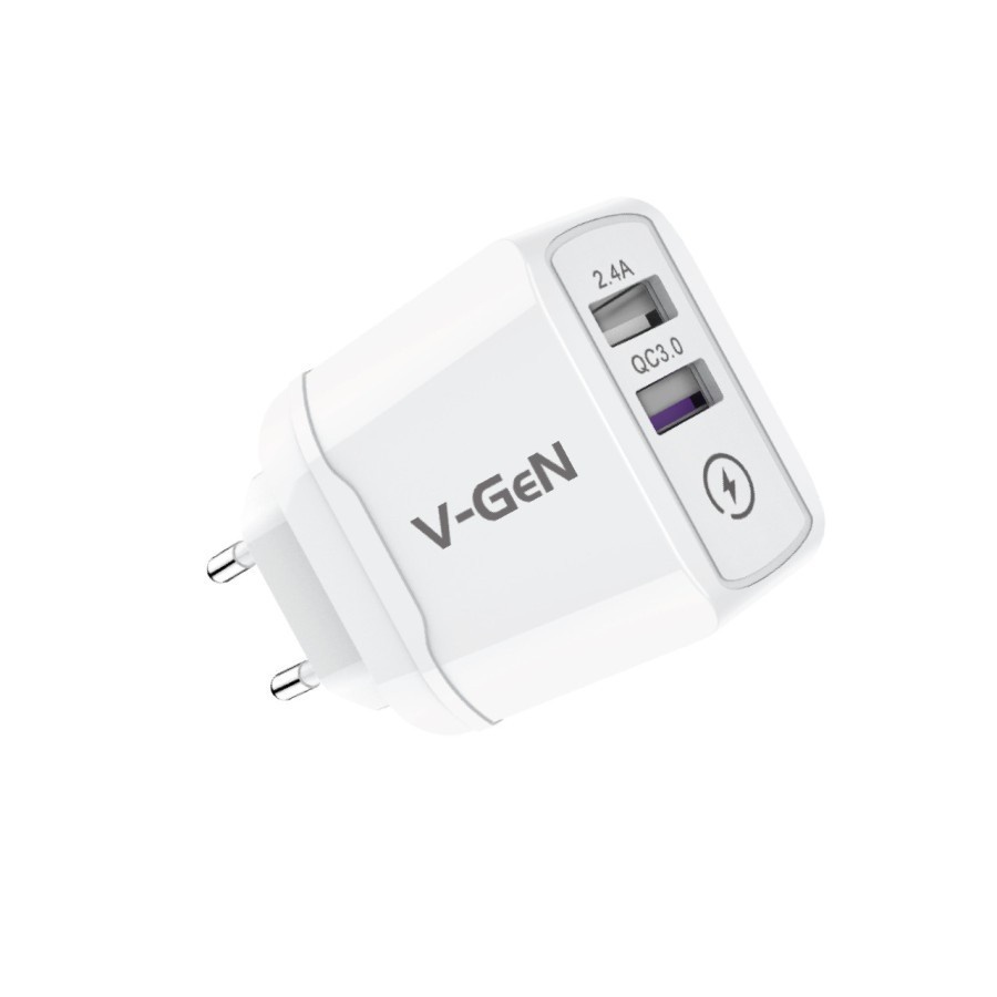 V-GeN VTC2-08 Adaptor Charger Fast Charging QC 3.0 AUTO ID 2.4A 2 Port