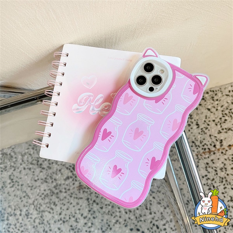 IPHONE Casing Kompatibel Untuk Iphone14 13 12 11 Pro Max X Xr Xs Max8 7 6 6s Plus SE Transparan Pink Pola Cinta Casing Ponsel Shockproof Silicone Soft Case Full Screen Cover Pelindung