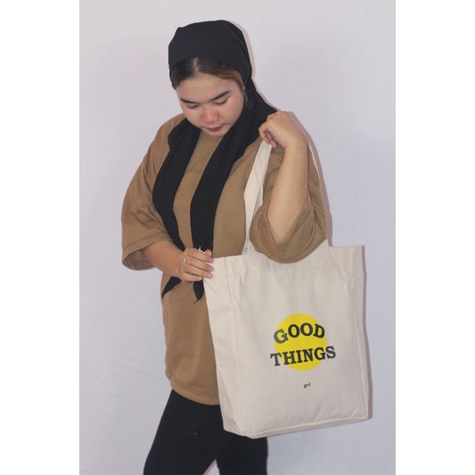 Totebag Wanita Kanvas Aesthestic Goodthink Pakai Resleting