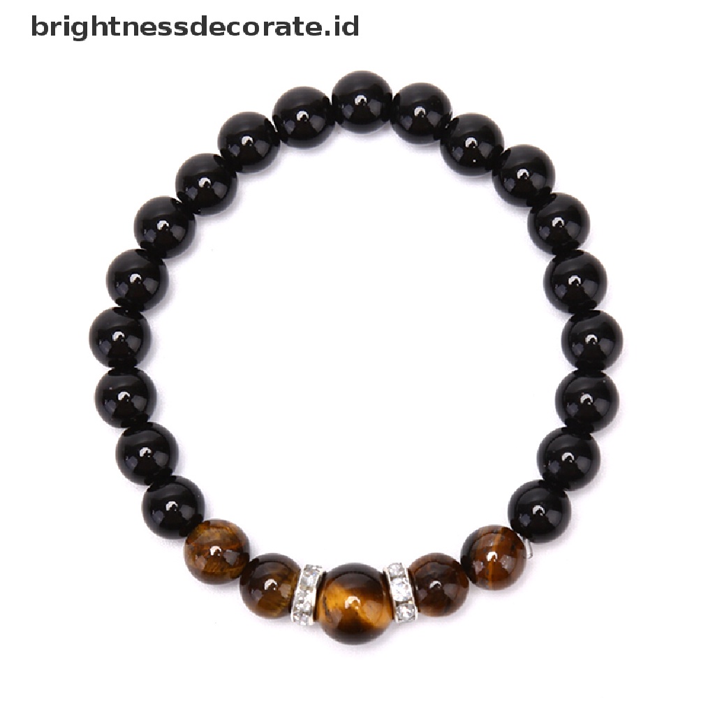 [Birth] Manik-manik Batu Alam Tiger Eyes Hitam Obsidian Pria Gelang Bangle Perhiasan Hadiah [ID]