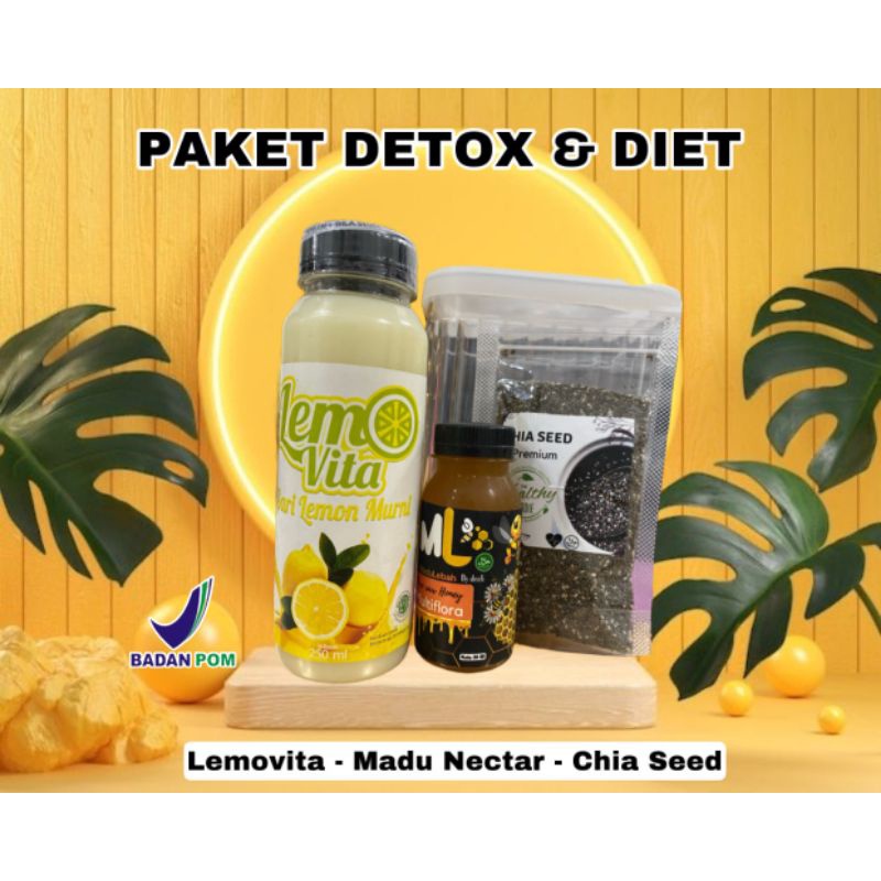 Paket Detox Lemon lemovita, chia seed &amp; Madu Nectar Melangsingkan &amp; ber collagen