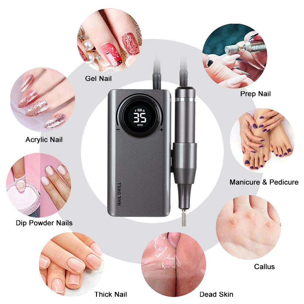 UV-201 Electric Nail Drill Machine 2 IN 1 Alat Kikir Kuku Elektrik Rechargeable Nail Drill Nail Gel Polisher 35000 rpm