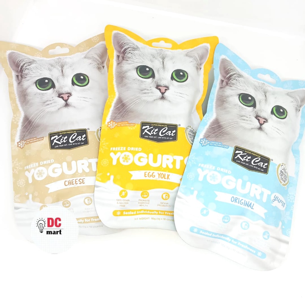 KITCAT Freeze Dried YOGHURT ( 1 x 10 Gram ) / Snack Kucing untuk Pencernaan Probiotik Kit Cat Premium