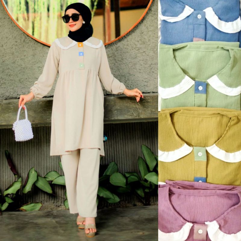 Set tunik one set airflow setelan wanita jumbo ld 110 set polos cringkel one set viral baju wanita m
