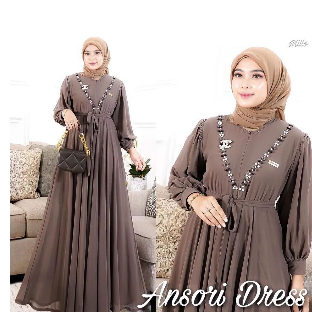 Ansori dress Gamis kondangan mewah bahan ceruty dress remaja muslimah gamis kekinian terbaru 2023