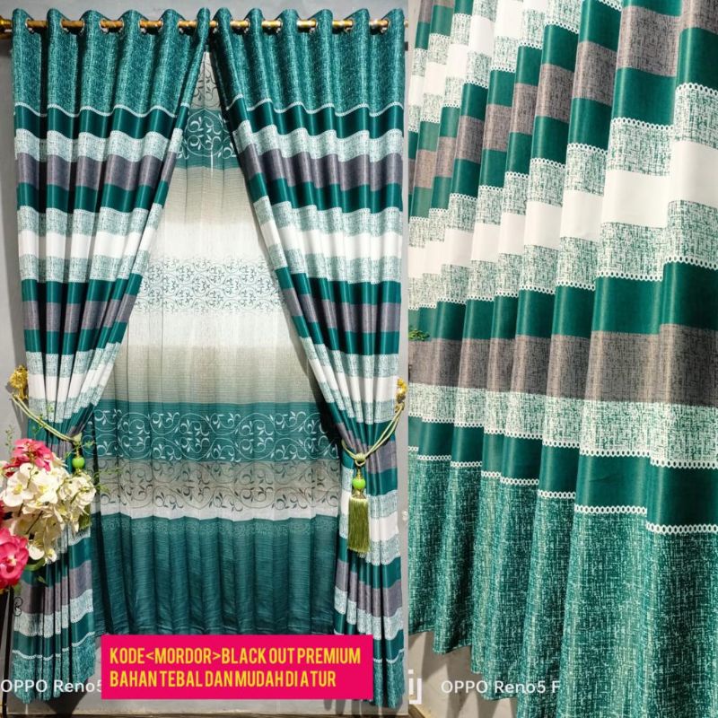 gorden blackout import motif pelangi hijau toska kombinasi gorden pintu gorden jendela