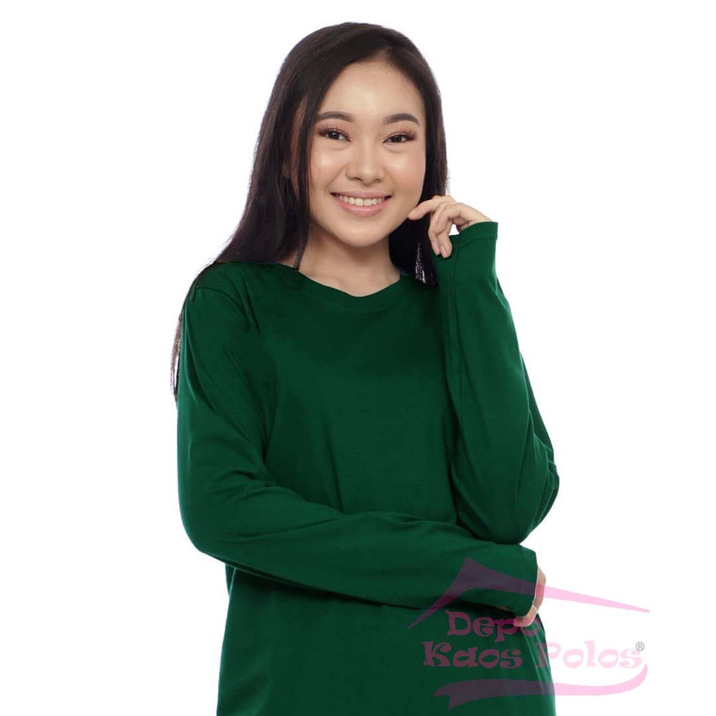 Kaos Polos Wanita Lengan Panjang Cotton Combed 20s Warna Hijau Botol