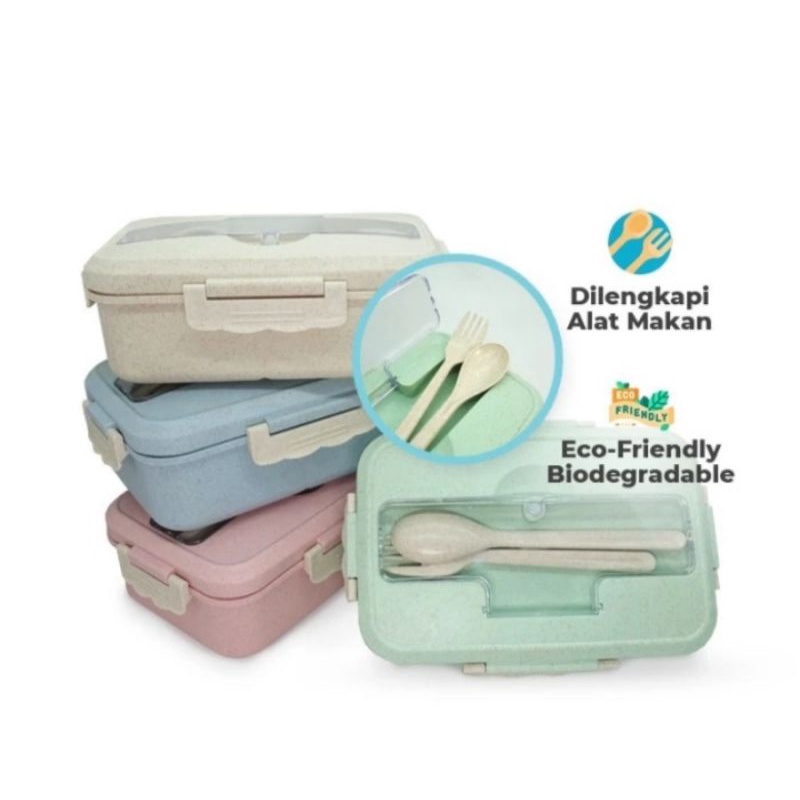 tempat makan set lunch box kotak bekal satu set sendok garpu makan anti tumpah