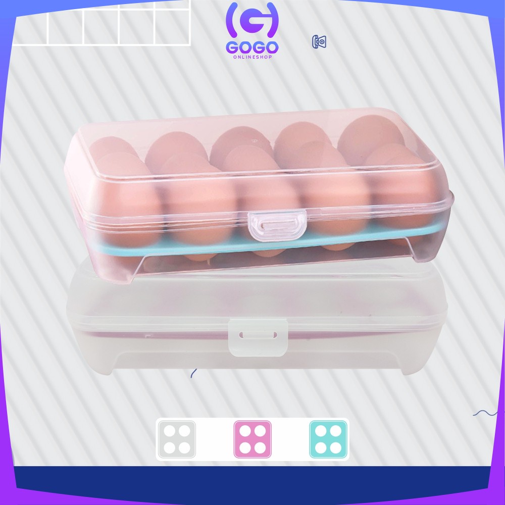 GOGO-C791 Kotak Tempat Rak Susun Penyimpanan Telur 15 Lubang Sekat / Rak Wadah Tempat Telor 15 Butir Egg Box Storage Organizer Anti Pecah