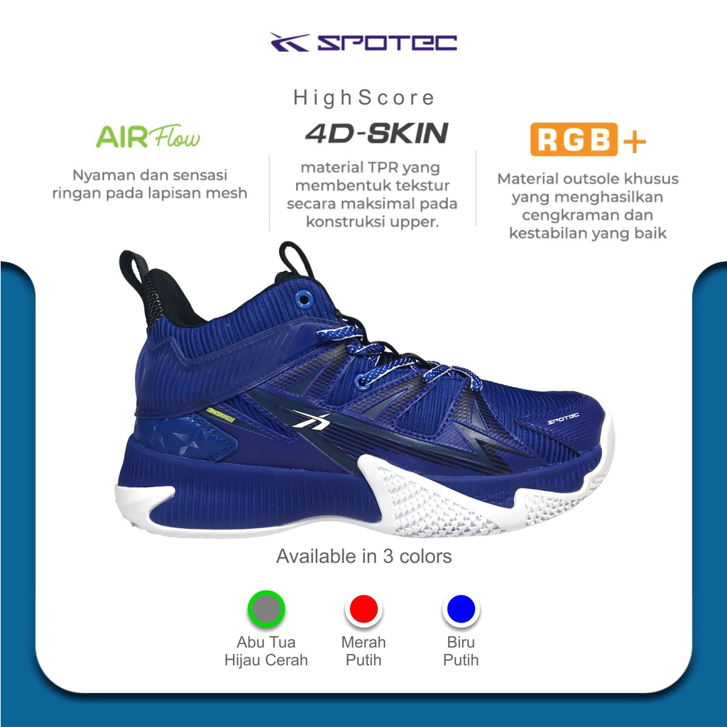 SPOTEC Sepatu BASKETBALL Artikel HIGH SCORE-Biru/Putih