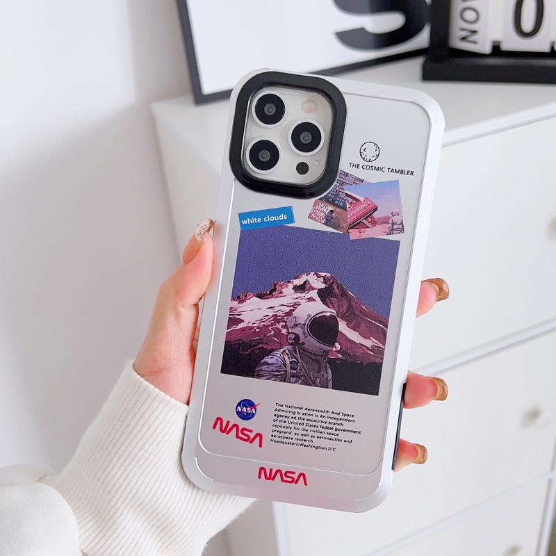 IPHONE Mewah Populer Nasa Astronot Plating Kamera Case Untuk Iphone14 13 12 11 Pro Max 14Plus Shockproof Armor Cover HD Lensa Kaca Acrylic Funda